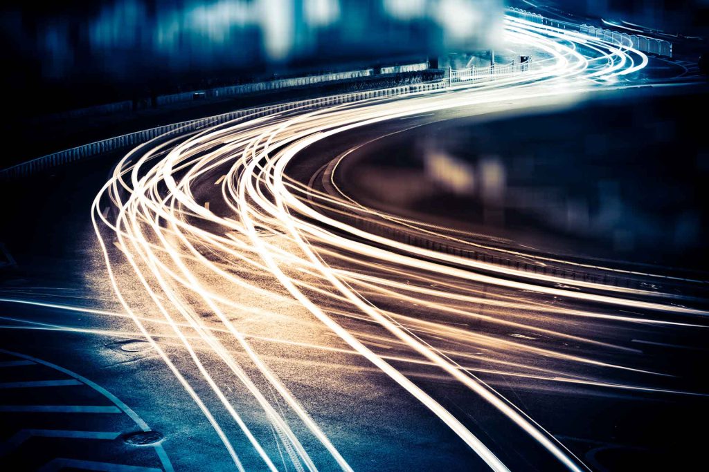 the light trails on the steet in shanghai china.